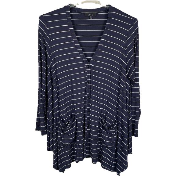Comfy USA Cardigan Sweater Womens XL Blue Stripe Nautical Coastal Laganlook Soft - Picture 1 of 9